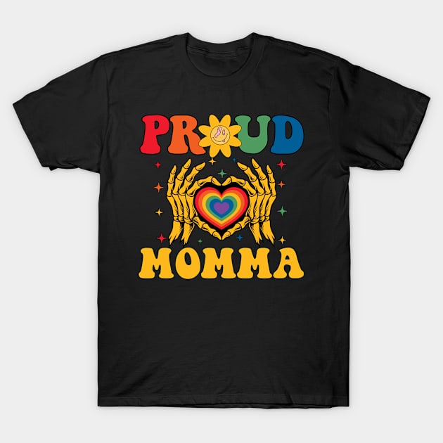 Rainbow Skeleton Heart Proud Momma LGBT Gay Lesbian Pride T-Shirt by Vixel Art